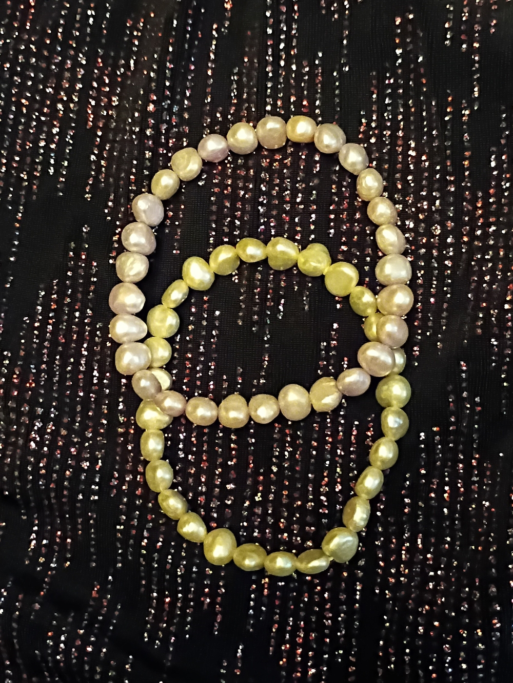 Freshwater Pearl Stretch Bracelet Set - Green and Cream